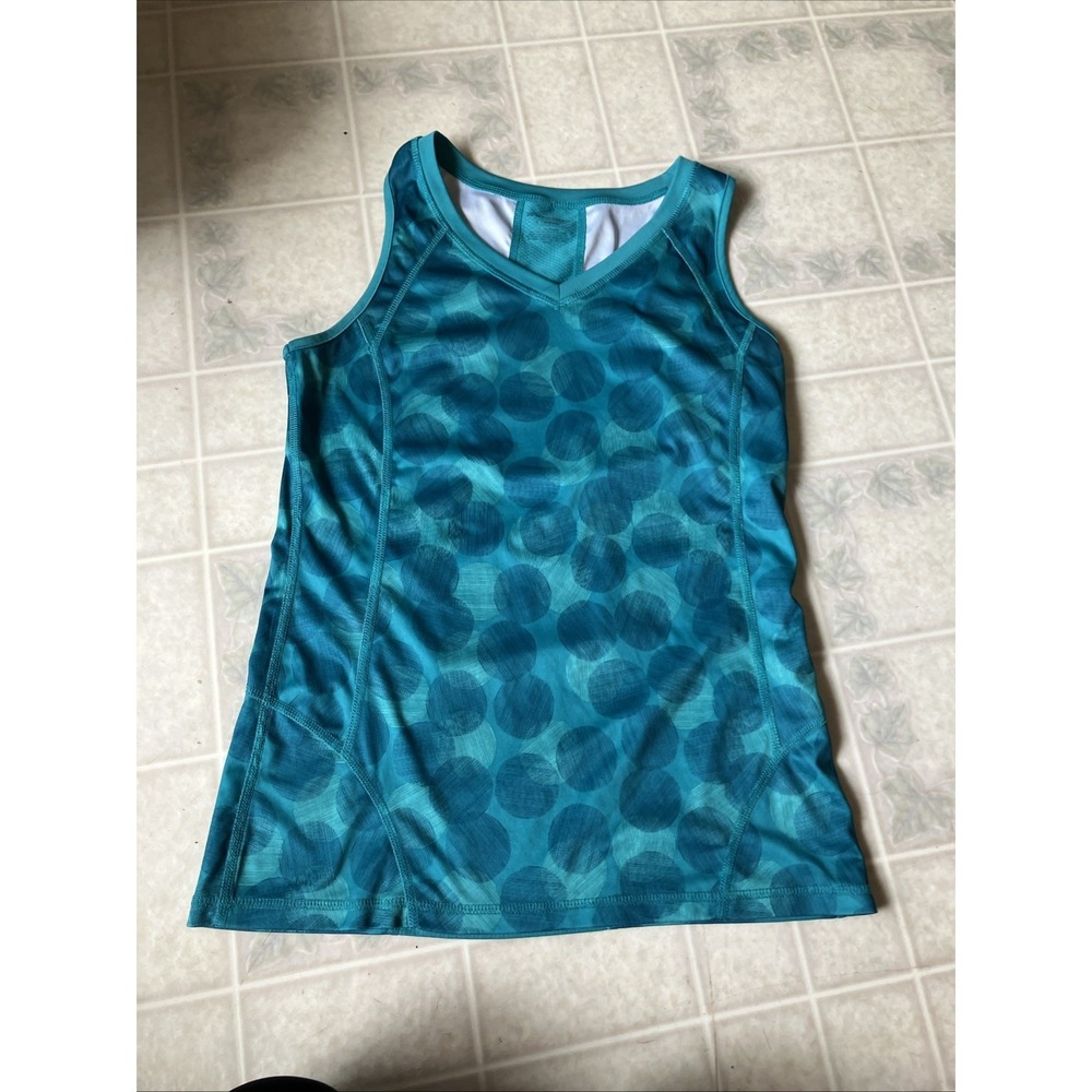 Tek Gear Dri-Tek Teal dots Athletic Sleeveless V-Neck Tank Womens Size M vented